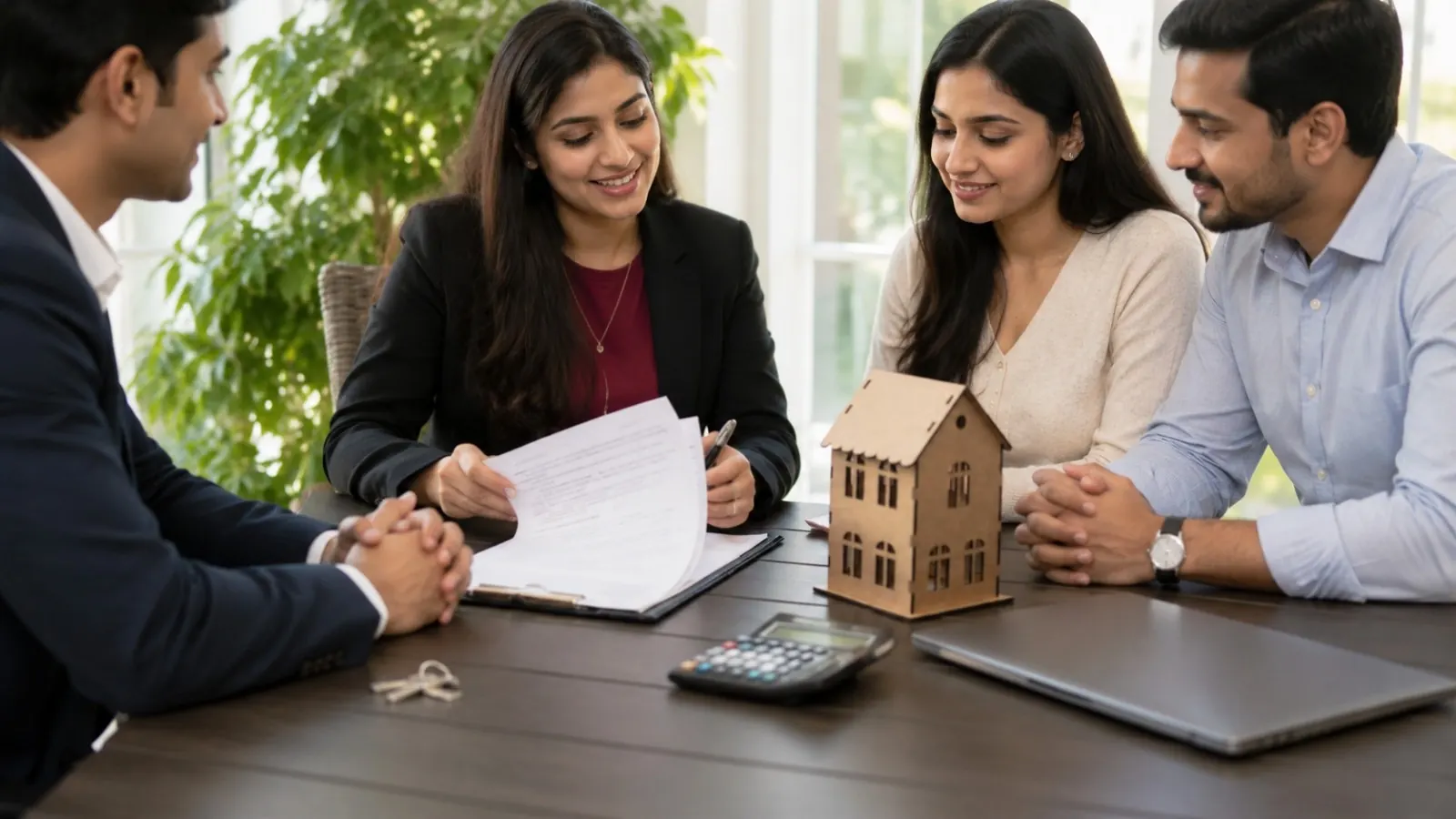 Advisors taking a couple through booking paperwork